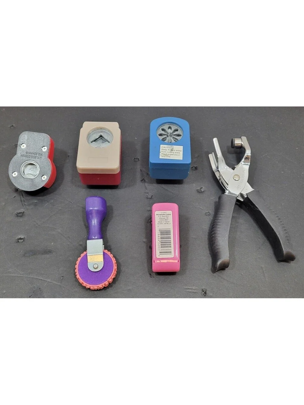 Assorted Craft Supplies - Paper Punches, Roller Stamp & Crafting Pliers-Lot of 6